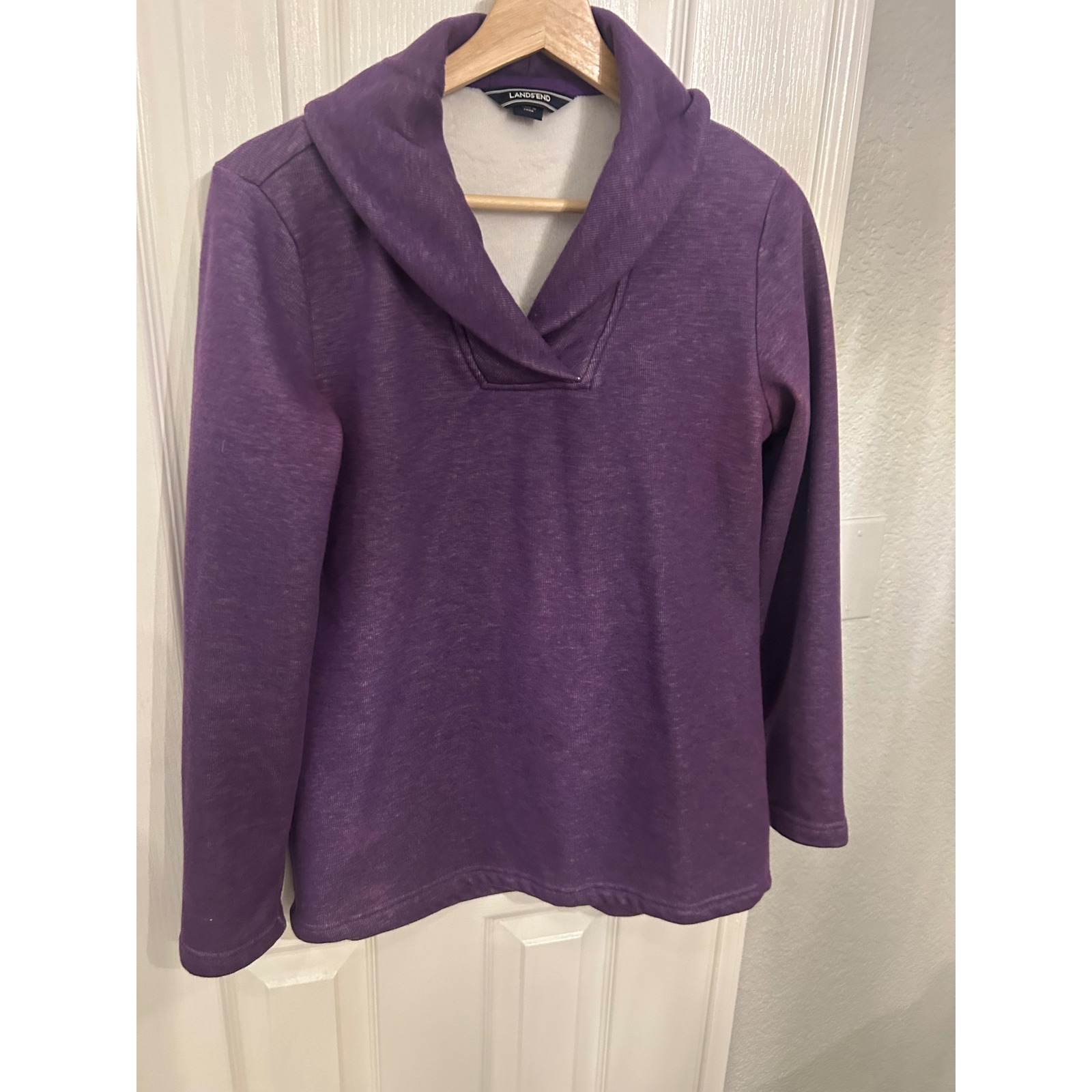 Lands End Womens Purple Cowl Neck Fleece Lined Sweatshirt Xs 2-4 Pullover